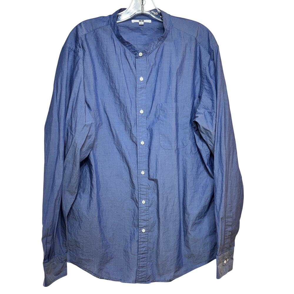 Uniqlo Men's XL Extra Fine Cotton Broadcloth Stand Collar Long-Sleeve Shirt Blue
